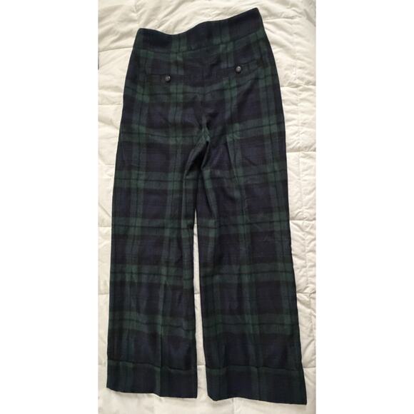 NWT Sezane Navy Green Tartan Plaid Damon Wool Trousers Wide Leg Size 38 US 6 - Picture 3 of 9